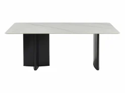 Vente-unique Mesa de comedor para 8 personas en cerámica y MDF - Efecto mármol blanco y negro - SINAN