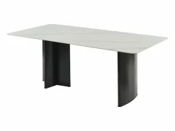 Vente-unique Mesa de comedor para 8 personas en cerámica y MDF - Efecto mármol blanco y negro - SINAN