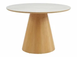 Outlet Vente-unique Mesa de comedor para 4 personas en cerámica y chapado - Efecto mármol blanco y natural - ANTALIZA Color natural claro / Blanco