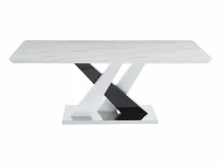 Vente-unique Mesa de comedor para 8 personas - MDF y acero inoxidable - Efecto mármol blanco y negro - EVAELA