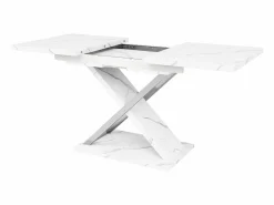Hauss Spole Mesa de comedor rectangular extensible para 4-6 personas, tapa chapada en mármol con patas en forma de X - 118/157x75x76,4cm