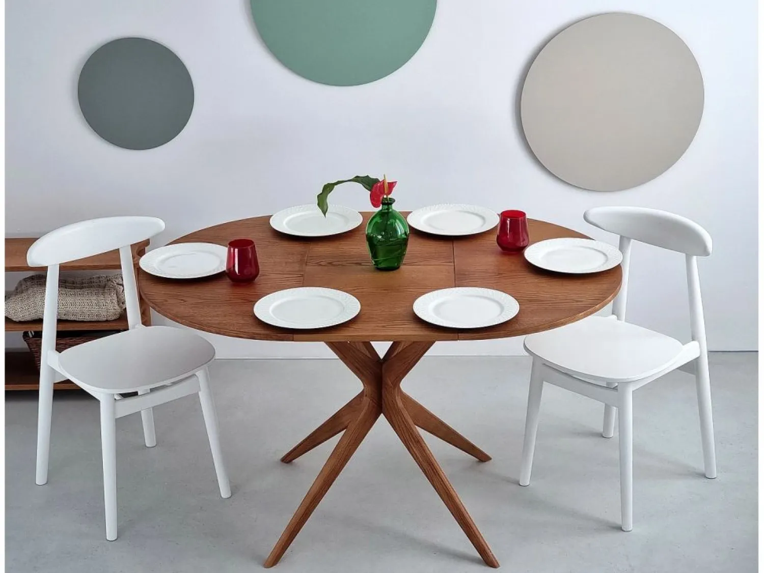 Sale Mesa de comedor redonda extensible 90cm Jubi Roble Marru00f3n chocolate
