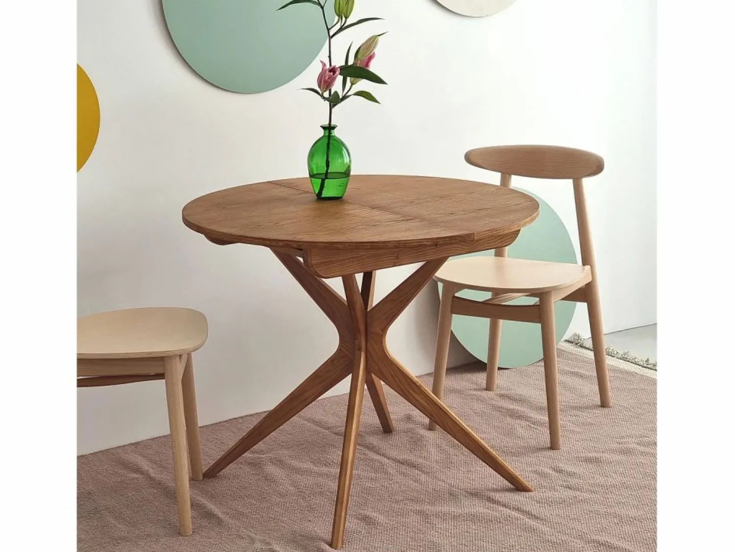 Sale Mesa de comedor redonda extensible 90cm Jubi Roble Marru00f3n chocolate
