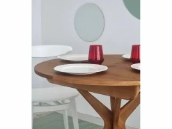 Sale Mesa de comedor redonda extensible 90cm Jubi Roble Marru00f3n chocolate