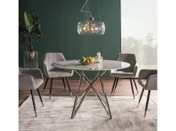 Clearance MSO Mesa de comedor redonda Manon de aspecto mármol y base cromada Blanco