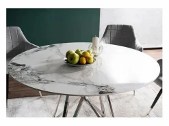 Clearance MSO Mesa de comedor redonda Manon de aspecto mármol y base cromada Blanco
