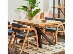 ADEC Mesa de comedor Xena extensible forma rectangular roble Nordish/negro 76x140-180-220x90 cm
