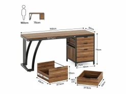Tribesigns Mesa de computadora con 3 cajones, mesa industrial de PC, mesa de estudio, mesa de escritura, estación de trabajo con almacenamiento de archivos