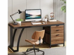 Tribesigns Mesa de computadora con 3 cajones, mesa industrial de PC, mesa de estudio, mesa de escritura, estación de trabajo con almacenamiento de archivos