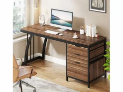 Tribesigns Mesa de computadora con 3 cajones, mesa industrial de PC, mesa de estudio, mesa de escritura, estación de trabajo con almacenamiento de archivos