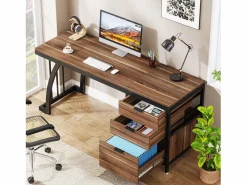 Tribesigns Mesa de computadora con 3 cajones, mesa industrial de PC, mesa de estudio, mesa de escritura, estación de trabajo con almacenamiento de archivos