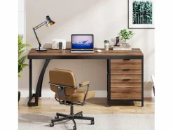 Tribesigns Mesa de computadora con 3 cajones, mesa industrial de PC, mesa de estudio, mesa de escritura, estación de trabajo con almacenamiento de archivos