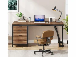 Tribesigns Mesa de computadora con 3 cajones, mesa industrial de PC, mesa de estudio, mesa de escritura, estación de trabajo con almacenamiento de archivos