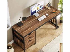 Tribesigns Mesa de computadora con 3 cajones, mesa industrial de PC, mesa de estudio, mesa de escritura, estación de trabajo con almacenamiento de archivos