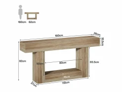 Mesa de consola 160 cm, mesa de entrada de 2 niveles estilo casco rural, mesa de sofá detrás del sofá, color Consola
