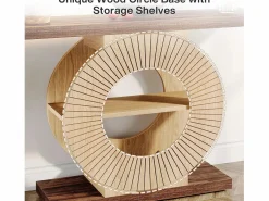 New Tribesigns Mesa de consola de 100 cm con almacenamiento - Mesa de entrada de madera para el salón, con estanterías y base circular Marru00f3n