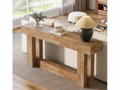 Hot Tribesigns Mesa de consola de 160 cm, mesa de entrada de dos niveles, mesa auxiliar rectangular de madera detrás del sofá Marru00f3n
