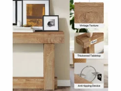 Hot Tribesigns Mesa de consola de 160 cm, mesa de entrada de dos niveles, mesa auxiliar rectangular de madera detrás del sofá Marru00f3n