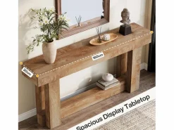 Hot Tribesigns Mesa de consola de 160 cm, mesa de entrada de dos niveles, mesa auxiliar rectangular de madera detrás del sofá Marru00f3n