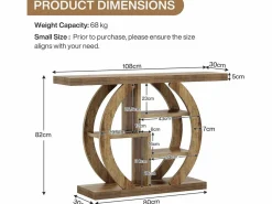 Mesa de consola de 4 niveles, de 108 cm, con base circular, de madera con estanterías de almacenamiento, para salón, pasillo, hogar, de color marrón claro de roble. Consola
