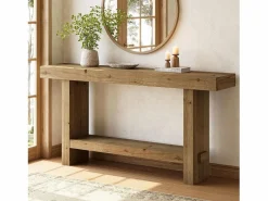 Outlet Tribesigns Mesa de consola de madera sólida de 160 cm, mesa estrecha de doble nivel para el porche de una casa rural, para el pasillo o la entrada. Marru00f3n