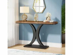 Best Tribesigns Mesa de Consola Industrial, Mesa estrecha de vestíbulo de 100 cm con Base geométrica, Mesa auxiliar de Pasillo Rústica para Salón, entrada Marru00f3n