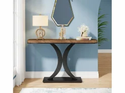 Best Tribesigns Mesa de Consola Industrial, Mesa estrecha de vestíbulo de 100 cm con Base geométrica, Mesa auxiliar de Pasillo Rústica para Salón, entrada Marru00f3n