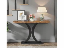 Best Tribesigns Mesa de Consola Industrial, Mesa estrecha de vestíbulo de 100 cm con Base geométrica, Mesa auxiliar de Pasillo Rústica para Salón, entrada Marru00f3n