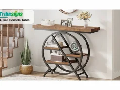 Sale Tribesigns Mesa de consola, Mesa de entrada de 100 cm con tablero grueso, Mesa de salón industrial, Mesas auxiliares, Marrón rústico Marru00f3n