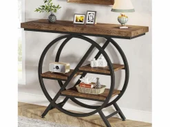 Sale Tribesigns Mesa de consola, Mesa de entrada de 100 cm con tablero grueso, Mesa de salón industrial, Mesas auxiliares, Marrón rústico Marru00f3n