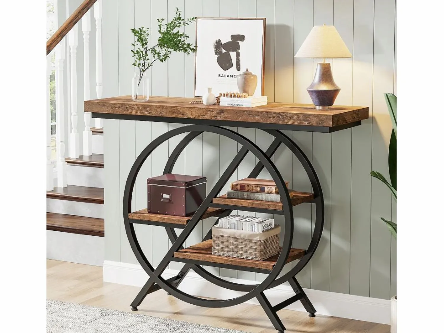 Sale Tribesigns Mesa de consola, Mesa de entrada de 100 cm con tablero grueso, Mesa de salón industrial, Mesas auxiliares, Marrón rústico Marru00f3n