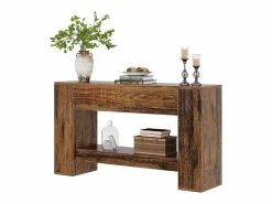 Tribesigns Mesa de consola rústica marrón con 2 cajones, Mesa de consola estrecha de 2 niveles de 140 cm