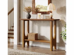 Sale Tribesigns Mesa de entrada de 105 cm con espacio de almacenamiento, moderna mesa de consola de dos niveles con patas de madera maciza para salón y pasillo Marru00f3n