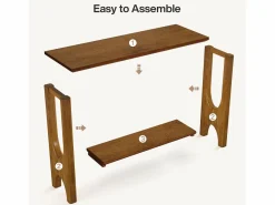 Sale Tribesigns Mesa de entrada de 105 cm con espacio de almacenamiento, moderna mesa de consola de dos niveles con patas de madera maciza para salón y pasillo Marru00f3n