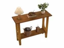 Sale Tribesigns Mesa de entrada de 105 cm con espacio de almacenamiento, moderna mesa de consola de dos niveles con patas de madera maciza para salón y pasillo Marru00f3n