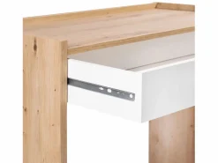 New duehome Mesa de escritorio con cajón Dess Blanco Artik (Blanco Mate) - Roble Nodi Gris