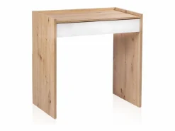 New duehome Mesa de escritorio con cajón Dess Blanco Artik (Blanco Mate) - Roble Nodi Gris