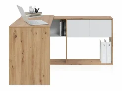 duehome Mesa de escritorio con estantería Dess Blanco Artik (Blanco Mate) - Roble Nodi