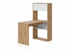 duehome Mesa de escritorio con estantería Dess Blanco Artik (Blanco Mate) - Roble Nodi