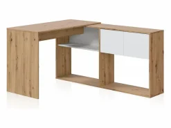 duehome Mesa de escritorio con estantería Dess Blanco Artik (Blanco Mate) - Roble Nodi