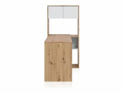 duehome Mesa de escritorio con estantería Dess Blanco Artik (Blanco Mate) - Roble Nodi