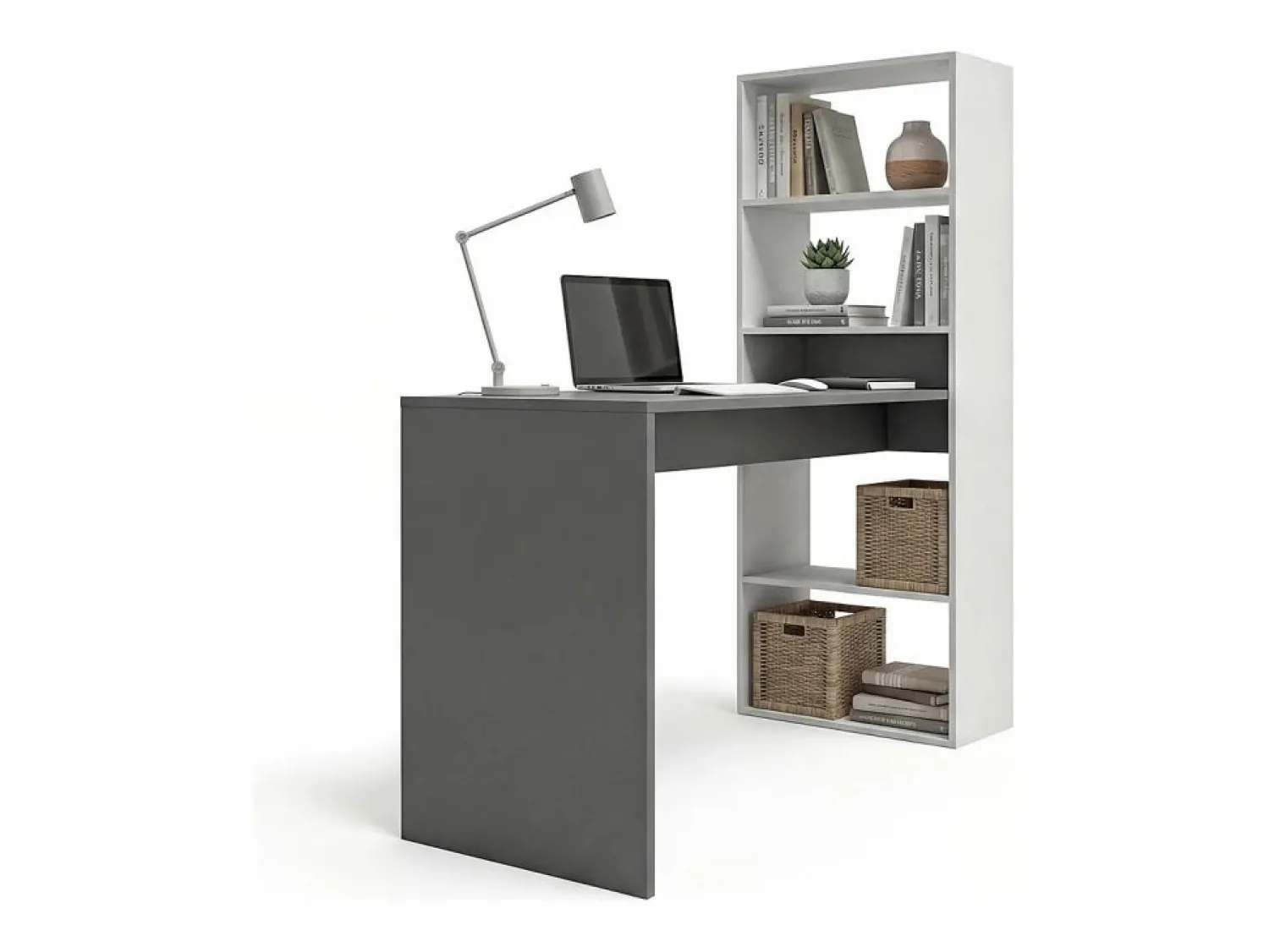 Sale Mesa de escritorio con estantería en blanco artik y antracita 120x50 cm Cosmic Blanco Artik (Blanco Mate) - Antracita Consola Escritorio
