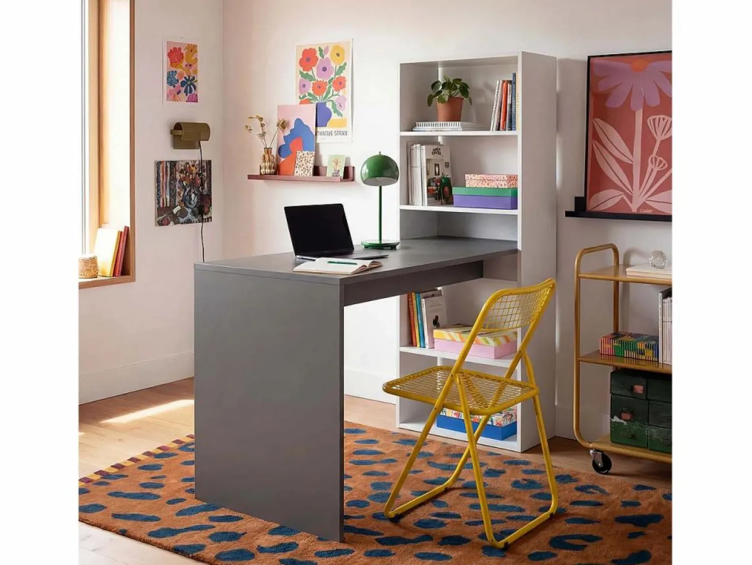 Sale Mesa de escritorio con estantería en blanco artik y antracita 120x50 cm Cosmic Blanco Artik (Blanco Mate) - Antracita Consola Escritorio