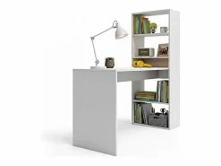 duehome Mesa de escritorio con estantería en blanco artik 120x50 cm Cosmic Blanco Artik (Blanco Mate) Gris