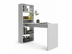 duehome Mesa de escritorio con estantería en blanco artik 120x50 cm Cosmic Blanco Artik (Blanco Mate) Gris