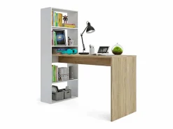 Mesa de escritorio con estantería en blanco artik y roble canadian 120x50 cm Cosmic Blanco Artik (Blanco Mate) - Roble Canadian Mesa De Ordenador