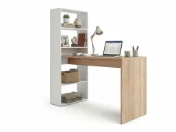 Mesa de escritorio con estantería en blanco artik y roble canadian 120x50 cm Cosmic Blanco Artik (Blanco Mate) - Roble Canadian Mesa De Ordenador