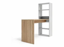 Mesa de escritorio con estantería en blanco artik y roble canadian 120x50 cm Cosmic Blanco Artik (Blanco Mate) - Roble Canadian Mesa De Ordenador