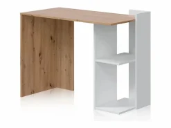 duehome Mesa de escritorio con estantería baja lateral en blanco mate y roble nodi 100x50 cm Dess Blanco Artik (Blanco Mate) - Roble Nodi