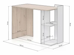 duehome Mesa de escritorio con estantería baja lateral en blanco mate y roble nodi 100x50 cm Dess Blanco Artik (Blanco Mate) - Roble Nodi
